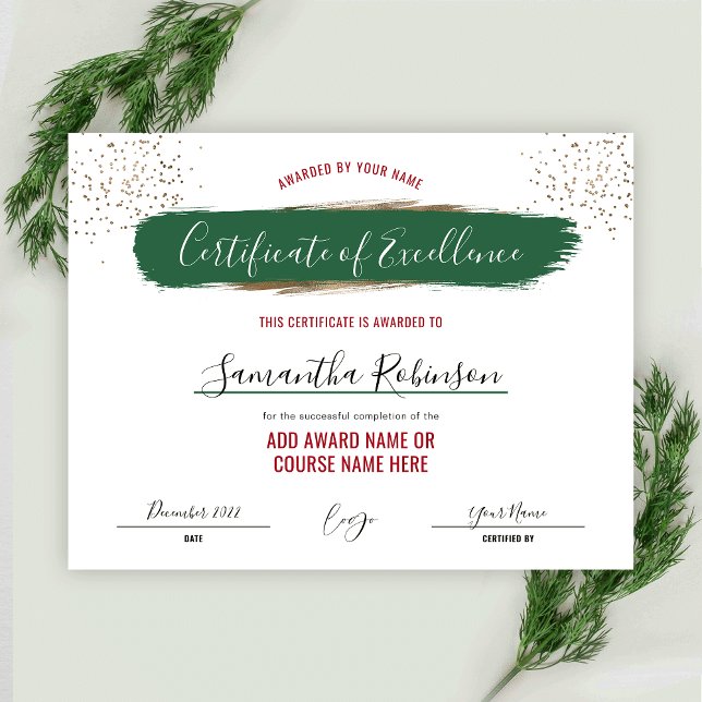 Holiday Certificate of Excellence Award Green Gold (Von Creator hochgeladen)