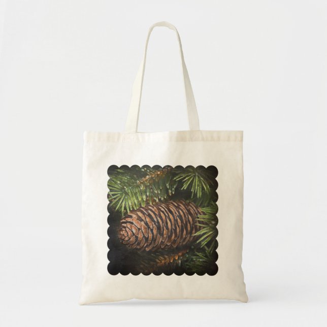 Holiday Chalk Gezeichnet Pinecone und Pine Needles Tragetasche (Vorne)