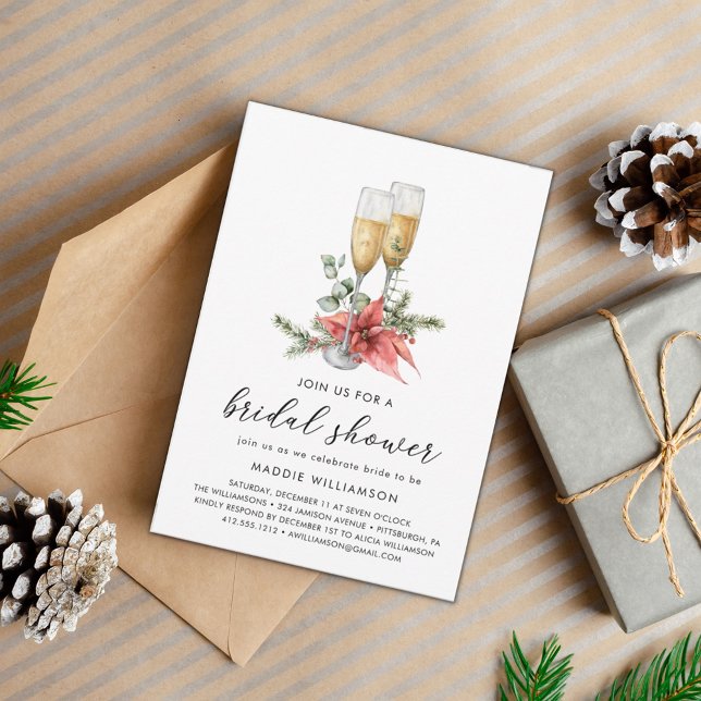 Holiday Champagne Poinsettia Brautparty Einladung (Von Creator hochgeladen)