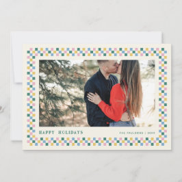 Holiday Checkerboard Holiday Foto Card - Aquamarin Feiertagskarte