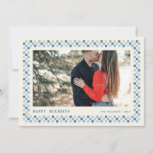 Holiday Checkerboard Holiday Foto Card - Blau
