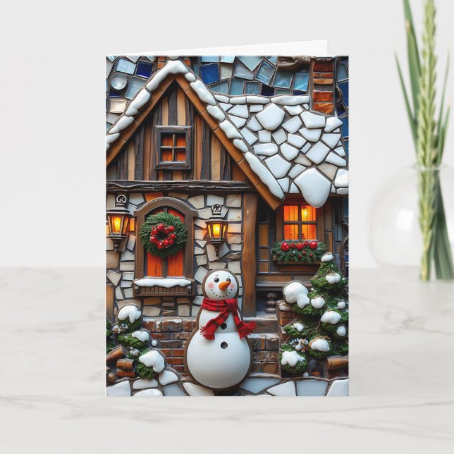 Holiday Cheer & a Mosaik Snowman Weihnachten Karte (Vorderseite)