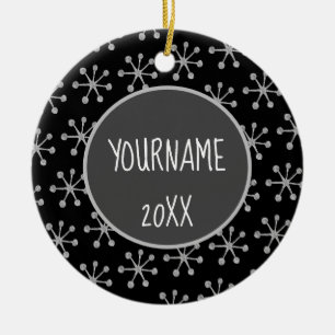 Holiday Cheer Black Gray Snowflake Keramik Ornament