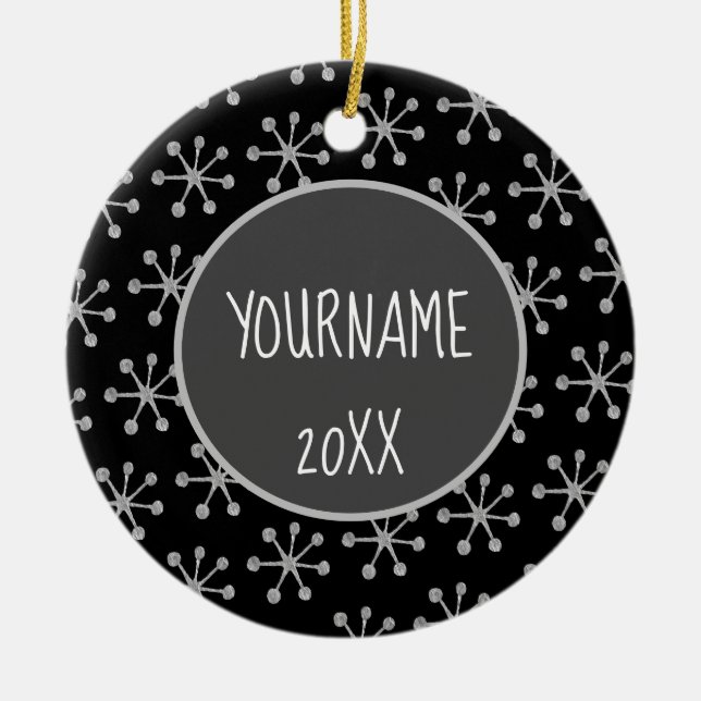 Holiday Cheer Black Gray Snowflake Keramik Ornament (Vorne)