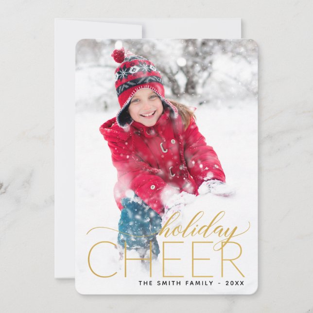 Holiday Cheer Gold Foto Card Feiertagskarte (Vorderseite)