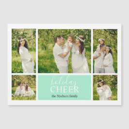 Holiday Cheer Green Foto Collage Magnetic Card Magnetkarte