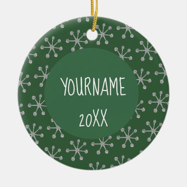 Holiday Cheer Hunter Green Snowflake Keramik Ornament (Vorne)