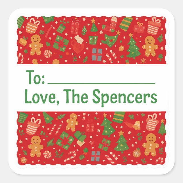 Holiday Cheer Personalized Christmas Quadratischer Aufkleber (Vorderseite)