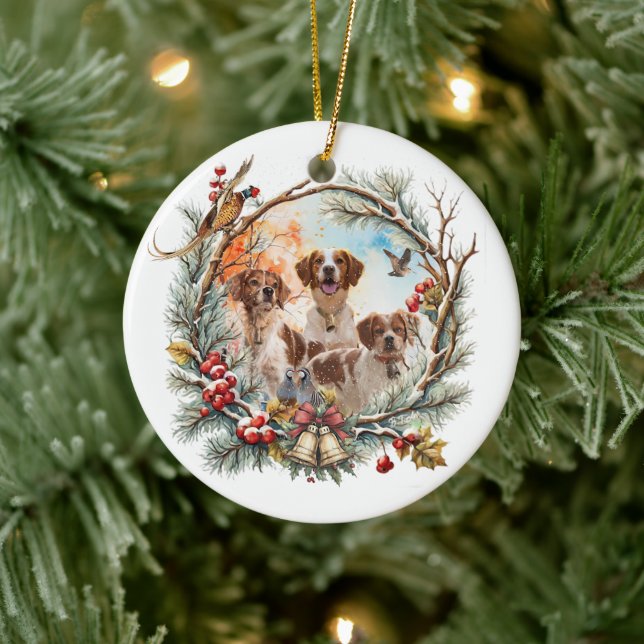  Holiday Cheer With a Brittany Spaniel Keramik Ornament (Baum)