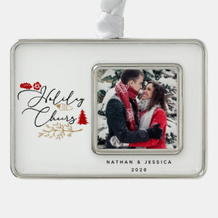 Holiday Cheers Red Holly Foto Gerahmtes Ornament Rahmen-Ornament Silber