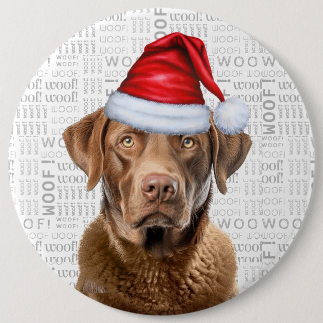 Holiday Chesapeake Santa Dog auf dem Wald Hintergr Button (Vorderseite)