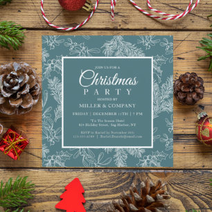 Holiday Chic Aquamarin Floral Corporate Weihnachte Einladung