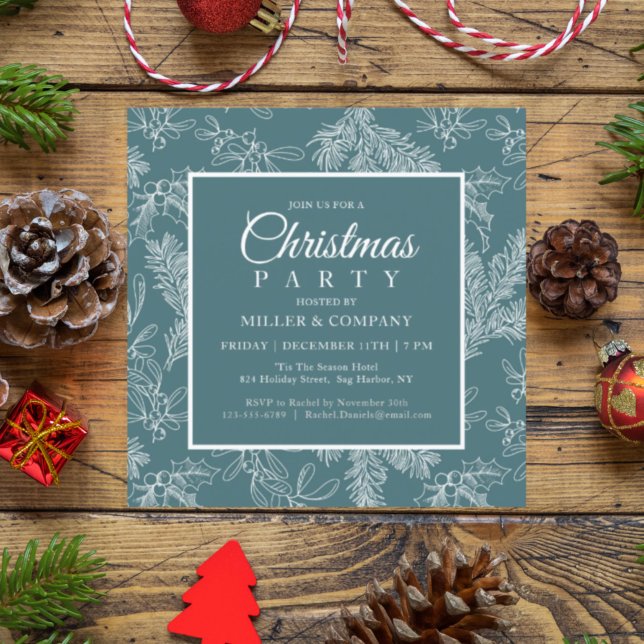 Holiday Chic Aquamarin Floral Corporate Weihnachte Einladung (Von Creator hochgeladen)
