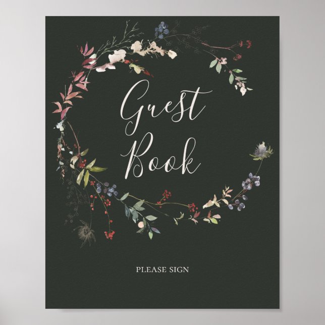 Holiday Chic Botanical Dark Green Guest Book Sign Poster (Vorne)