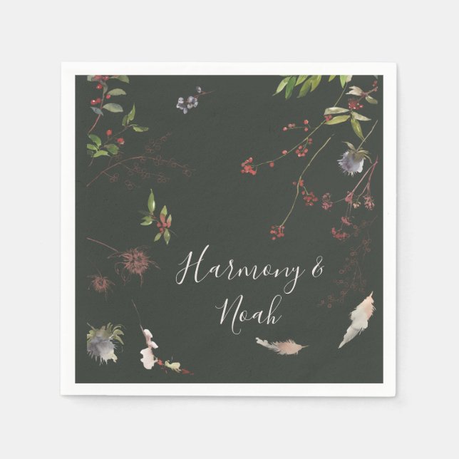 Holiday Chic Botanical Dark Green Wedding Napkins Serviette (Vorderseite)