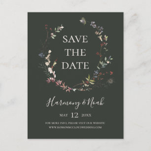 Holiday Chic Botanical Dunkelgrün Save the Date Einladungspostkarte