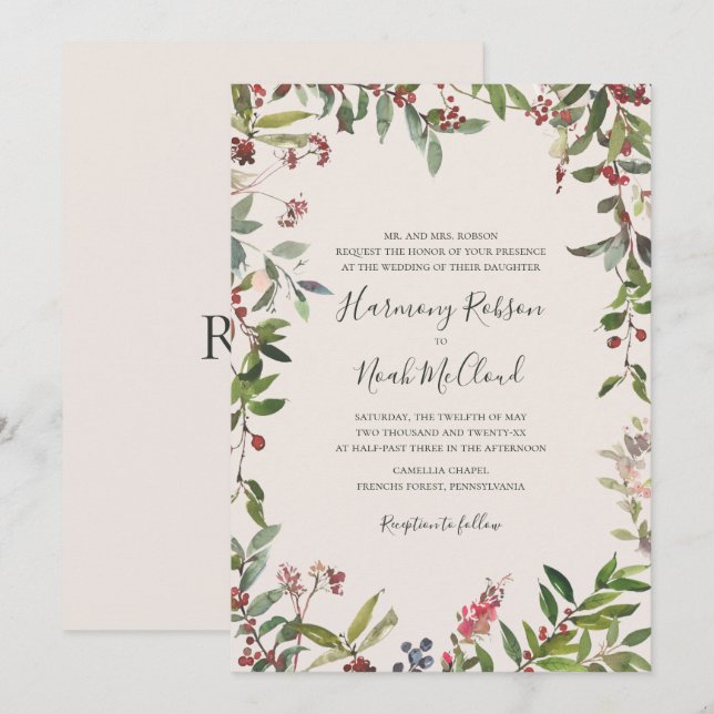 Holiday Chic Botanical | Einladung zur Hochzeit vo (Vorne/Hinten)