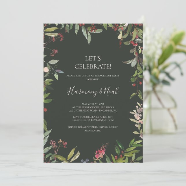 Holiday Chic Botanical | Green Let's Celebrate Einladung (Stehend Vorderseite)