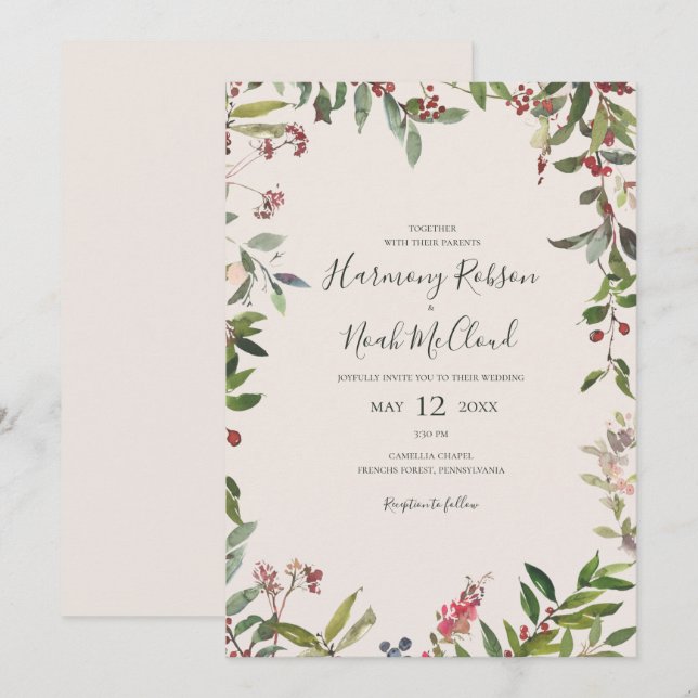Holiday Chic Botanical | Lässige Hochzeit mit Cham Einladung (Vorne/Hinten)