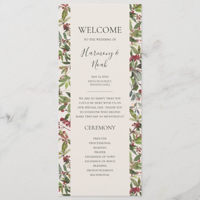 Holiday Chic Botanical | Programm zur Hochzeit von (Vorderseite)