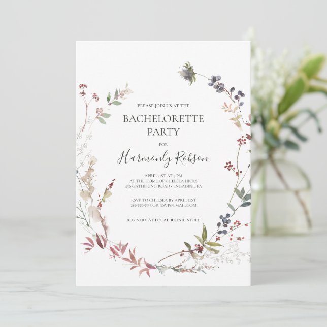 Holiday Chic Botanical | Weißer Junggeselinnen-Abs Einladung (Stehend Vorderseite)