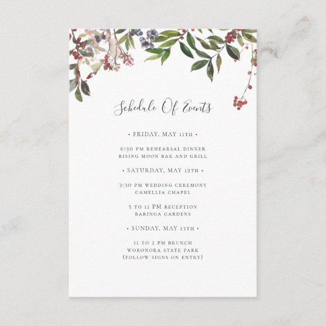 Holiday Chic Botanical | Weißer Veranstaltungskale Begleitkarte (Vorderseite)