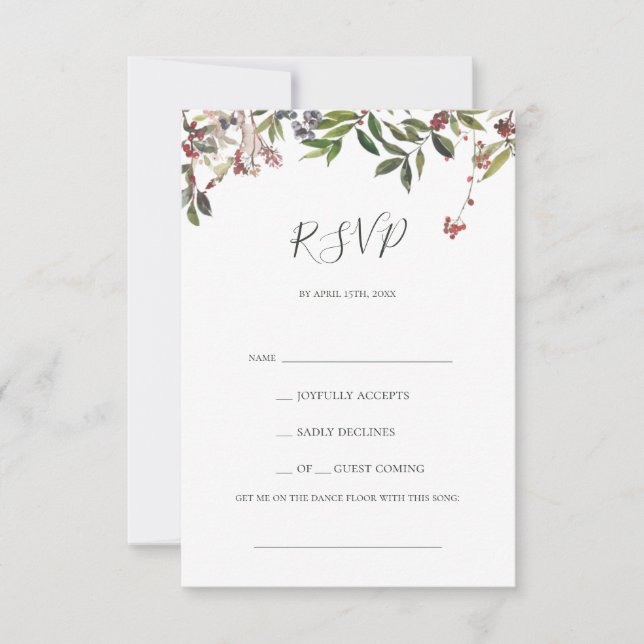 Holiday Chic Botanical | White Song Request RSVP Karte (Vorderseite)