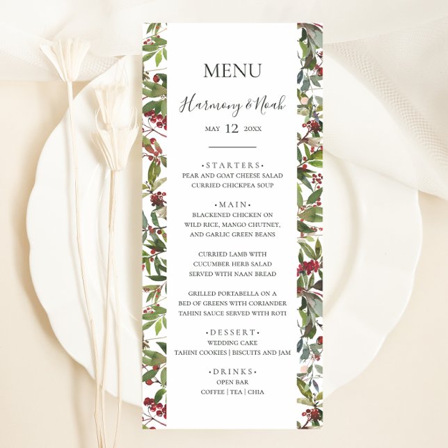 Holiday Chic Botanical | White Wedding Dinner Menu Menükarte (Von Creator hochgeladen)