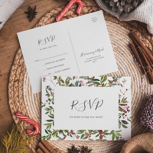 Holiday Chic Botanical | White Wedding RSVP Postkarte (Von Creator hochgeladen)