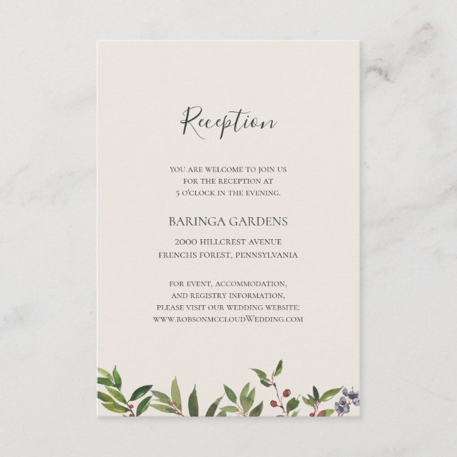 Holiday Chic Botanischer Champagner Hochzeitsempfa Begleitkarte (Vorderseite)