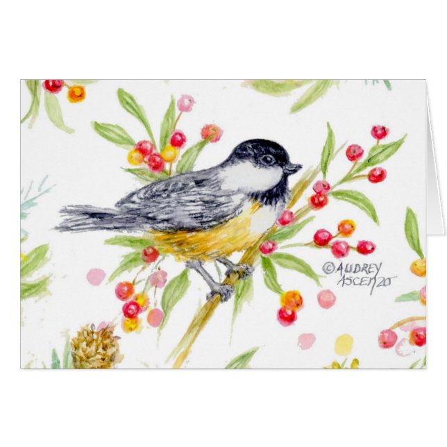 Holiday Chickadee Blank Note Greeting Card (Devant horizontal)