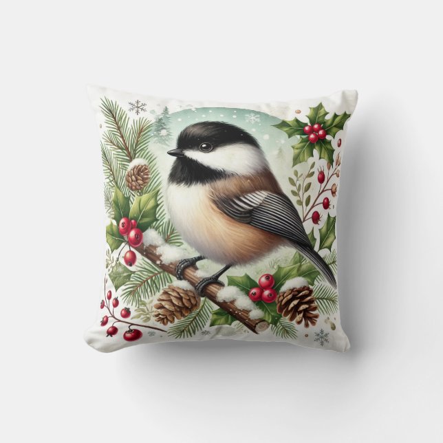 Holiday Chickadee Kissen (Vorderseite)