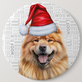 Holiday Chow Chow Santa Dog auf dem Holzgelände Button