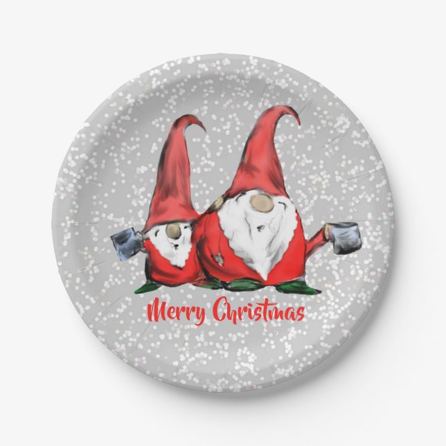 Holiday Christmas Gnomes Jolly Pappteller (Vorderseite)
