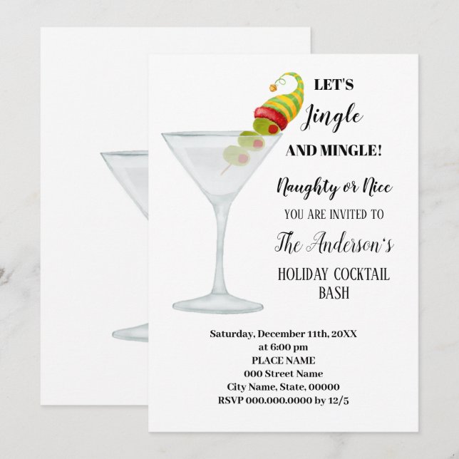Holiday Cocktail Bash Jährliches Weihnachtsfest Pa Einladung (Vorne/Hinten)