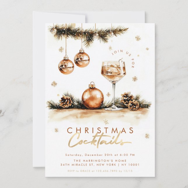 Holiday Cocktail Elegante Boho Weihnachten Party Einladung (Vorderseite)