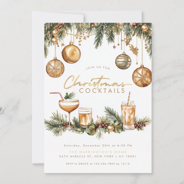 Holiday Cocktail Modernes Elegantes Weihnachtsfest Einladung (Vorderseite)