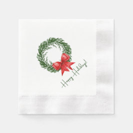 Holiday Cocktail Napkins | Happy Holidays Wreath Serviette