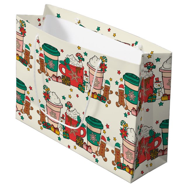 Holiday Coffee Alabaster Große Geschenktasche Geschenktüte (Vorderseite Schrägansicht)