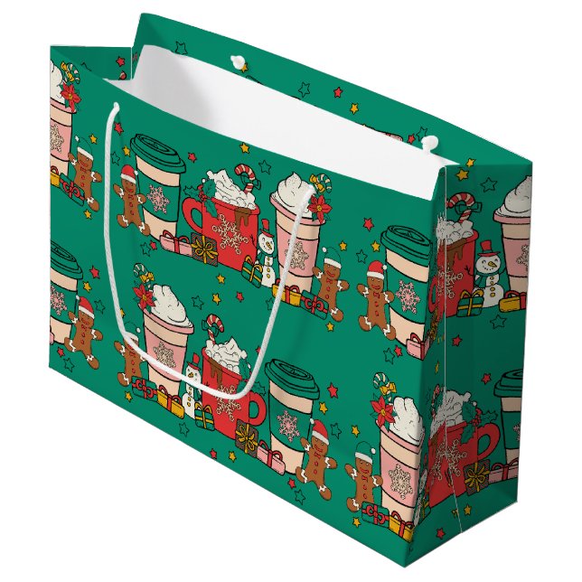 Holiday Coffee Green große Geschenktasche Geschenktüte (Vorderseite Schrägansicht)
