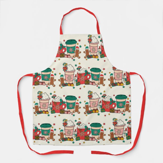 Holiday Coffee Küche Schürze mit rotem Band (Vorderseite)