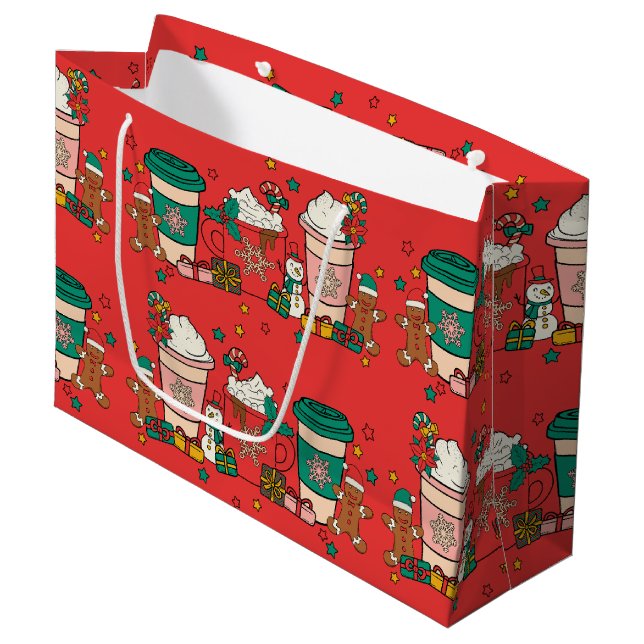 Holiday Coffee Red Große Geschenktasche Geschenktüte (Vorderseite Schrägansicht)