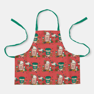 Holiday Coffee Red Kids Schürze mit grünem Strap