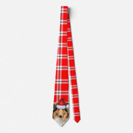 Holiday Collie Dog Rot und Weiß Karierte Weihnacht Krawatte