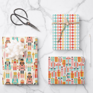 Holiday Colorful Pastel Nutcracker Collage Geschenkpapier Set