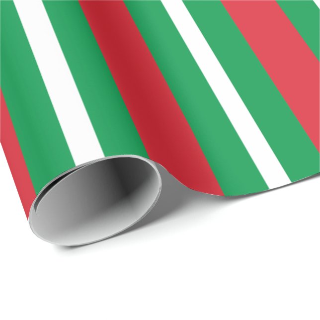 Holiday Colours Green Red White Stripes Geschenkpapier (Rolleneckpunkt)