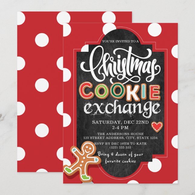 Holiday Cookie Exchange Party Red Polka Dot Einladung (Vorne/Hinten)