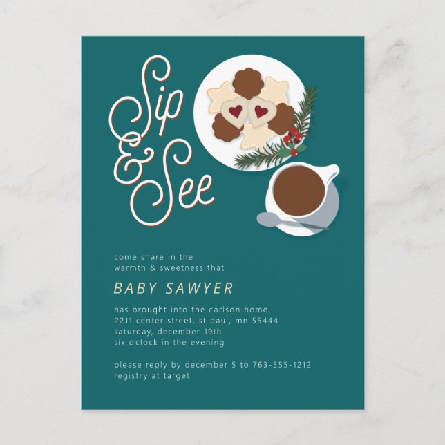 Holiday Cookies & coffee/tea Sip & See Babydusche Postkarte (Vorderseite)