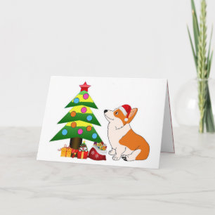 Holiday Corgi Cartoon mit Tree Feiertagskarte