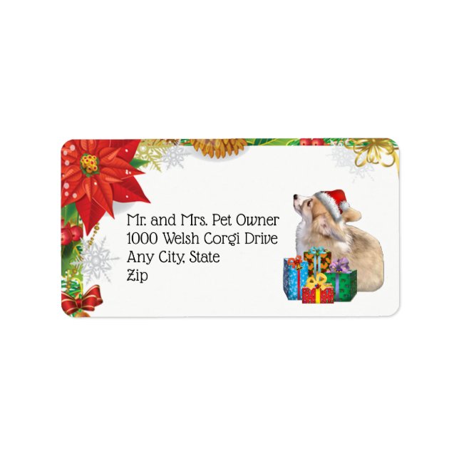 Holiday Corgi Puppy mit Geschenken Adressaufkleber (Vorne)